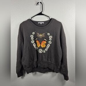 Rebellious One Dark Gray Sweatshirt with Butterfly and Floral Motif